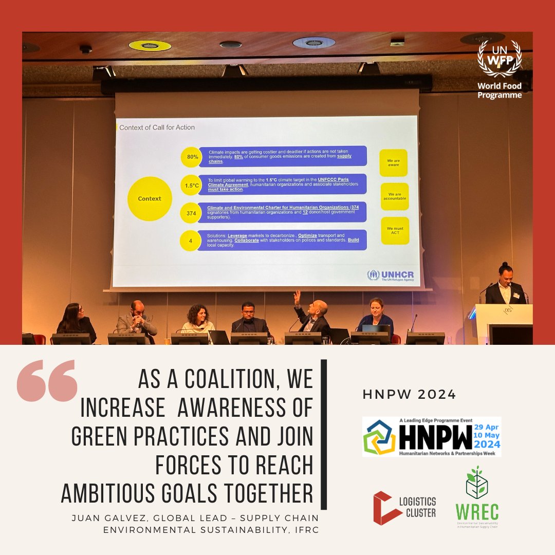 Huge gratitude to our esteemed panelists for today's session at #HNPW2024 for their unwavering support to the #WREC coalition! 🙌 🤝Thank you to @DRC_ngo, @ifrc, @save_children, @WFP. 🌐logcluster.org/en/green-logis…