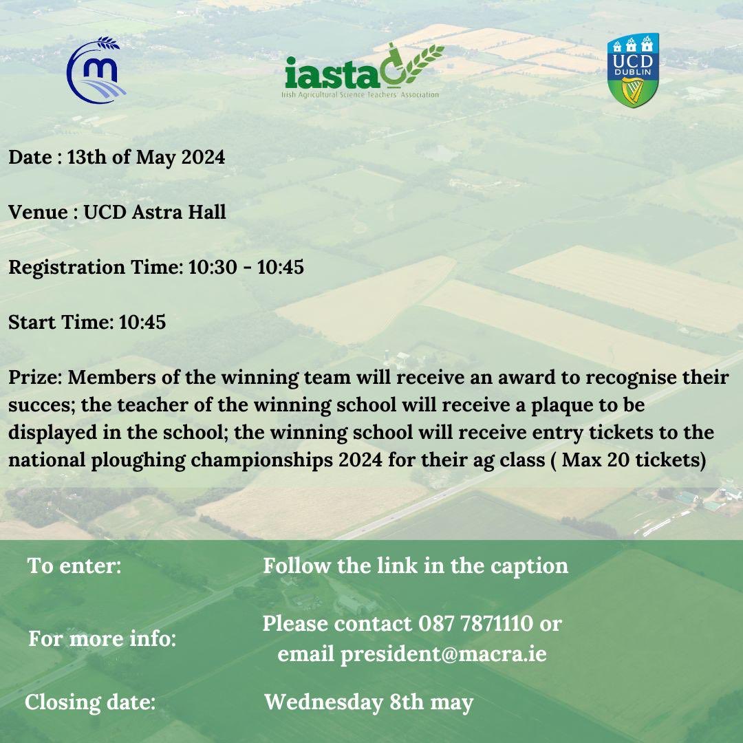 Last few days to register for the All Ireland Agricultural Science quiz in UCD next Monday