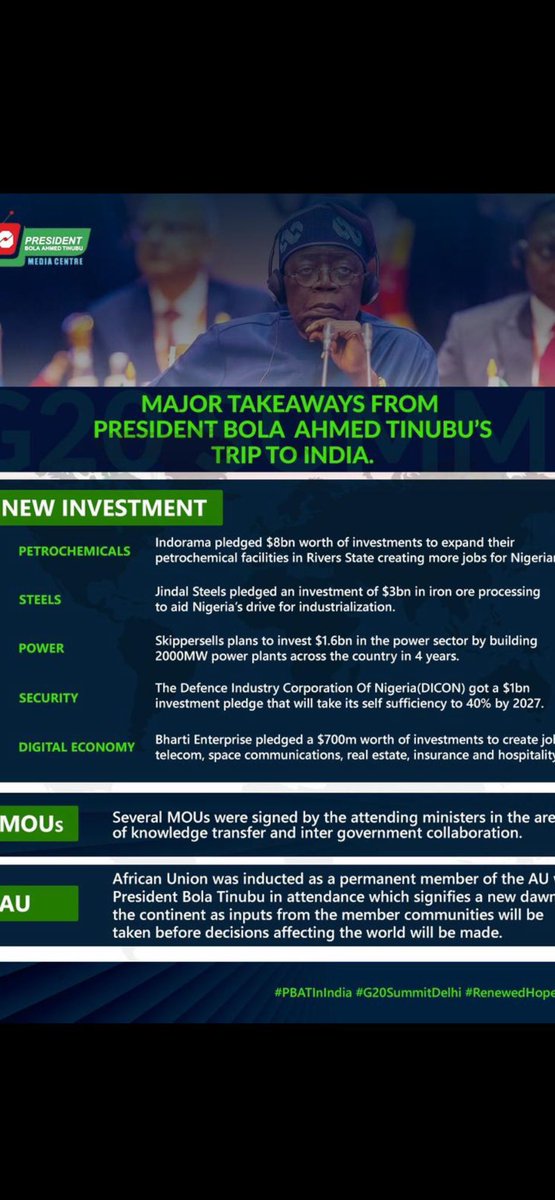 The Presidency, in response to criticism by Atiku Abubakar said a “substantial” part of a $14b in promises made by Indian investors is already in Nigeria Can the @NGRPresident provide specifics? Which of these in Nigeria already