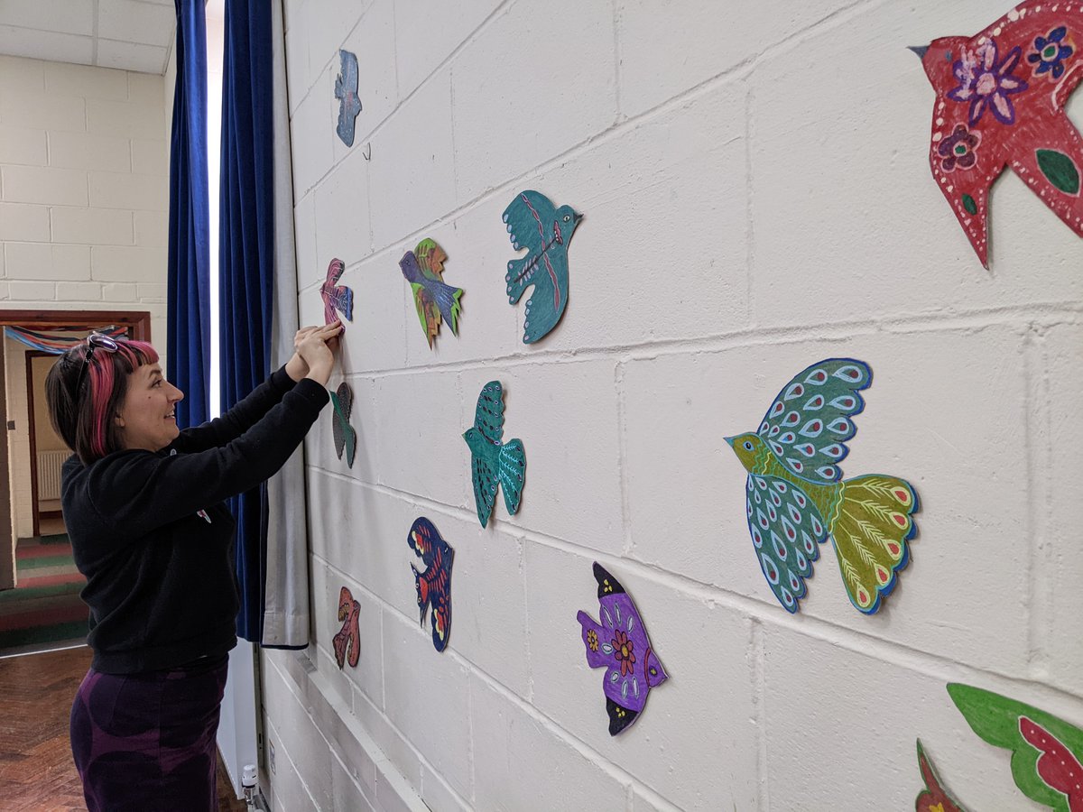 Taking inspiration from Canadian folk artist Maude Lewis, a lady who overcame a painful physical condition to transform every inch of her tiny home with joyful artwork, we welcomed in the Spring by painting some folk art birds to decorate our space at West Heath Community Centre.