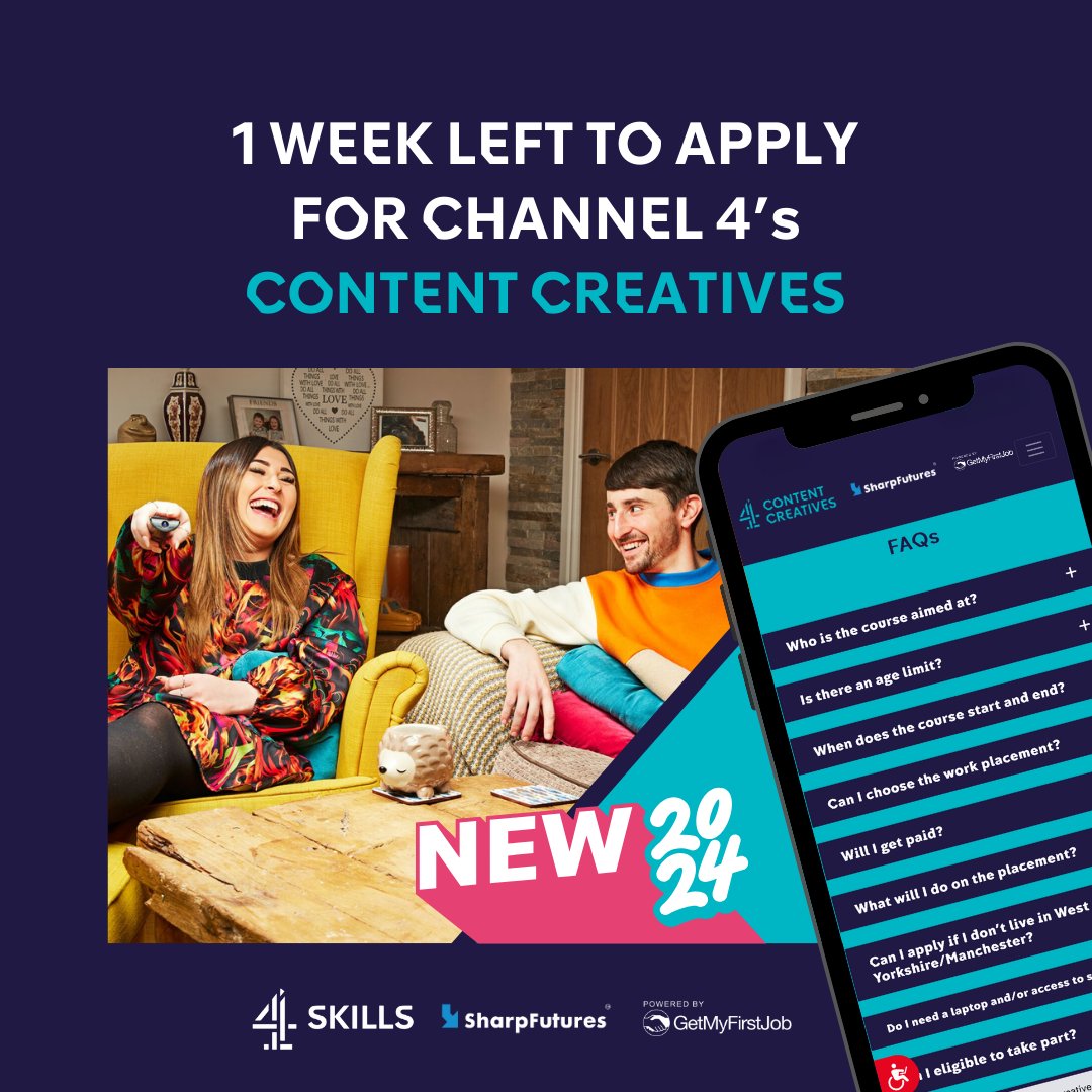 4Skills (@channel4skills) on Twitter photo 🚨 You have 1 WEEK left to apply for this year’s Content Creatives scheme! 🚨
⏰ That's still plenty of time to complete your application - so don’t miss out on this amazing opportunity! 🎥🎙🤳
👉 Learn more and apply now: bit.ly/3y3Gpss
<a href="/SharpFutures/">SharpFutures</a> <a href="/GetMyFirstJob/">GetMyFirstJob</a> 🚨 You have 1 WEEK left to apply for this year’s Content Creatives scheme! 🚨
⏰ That's still plenty of time to complete your application - so don’t miss out on this amazing opportunity! 🎥🎙🤳
👉 Learn more and apply now: bit.ly/3y3Gpss
<a href="/SharpFutures/">SharpFutures</a> <a href="/GetMyFirstJob/">GetMyFirstJob</a>