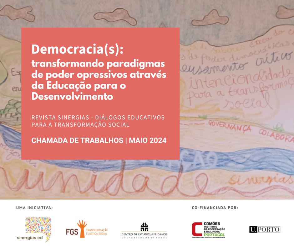 📢 Chamada de Trabalhos para nº 17  #RevistaSinergias dedicado à "𝐃𝐞𝐦𝐨𝐜𝐫𝐚𝐜𝐢𝐚" na celebração dos 50 anos do 25 de Abril.
📅 Envio de resumos até 31 de maio.
Entre neste diálogo connosco!

Mais infos: sinergiased.org/n-o-17-da-revi…

<a href="/camoes_ip/">Camões.IP</a> <a href="/GENE_GlobalEd/">GENE_GlobalEd</a> #ED #ECG #ETS