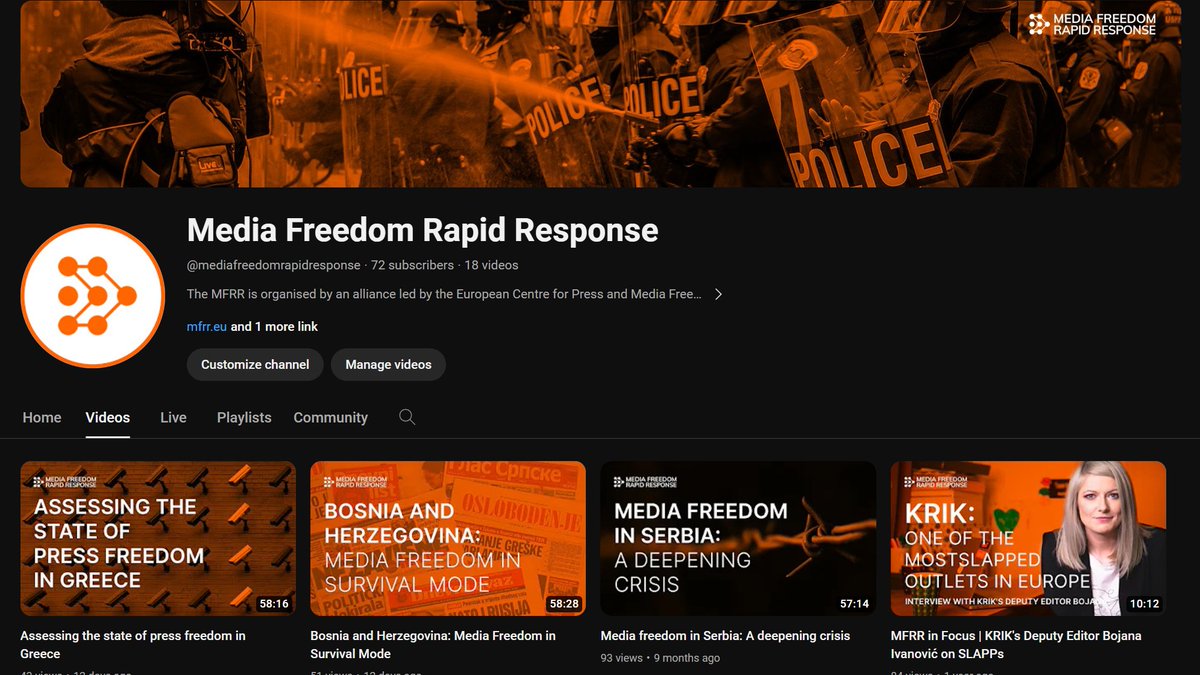 📹 Our YouTube channel is your go-to destination for insightful webinars and videos on press freedom, journalists' safety and independent journalism. Dive into the latest discussions and stay informed: youtube.com/@mediafreedomr…