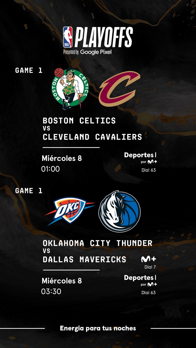 De primero, Celtics-Cavs. De segundo, Thunder-Mavs. #TiempoDePlayoffs