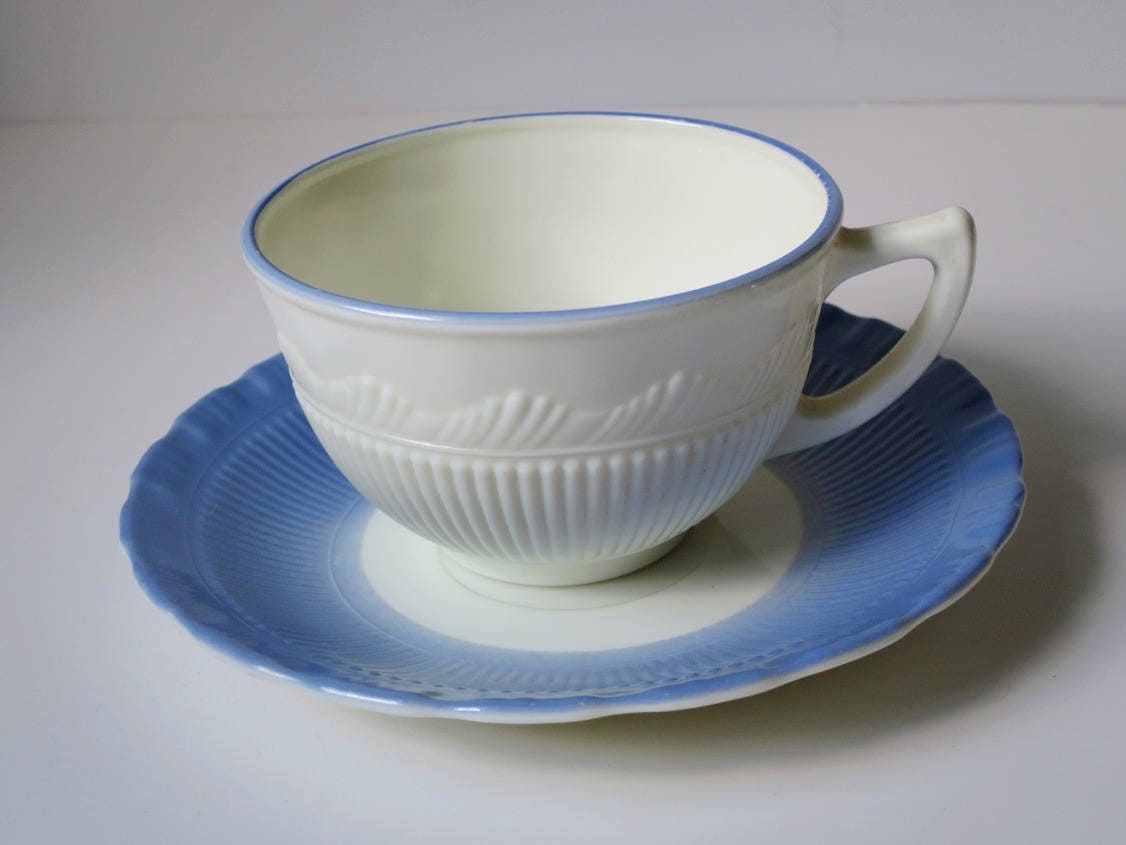 Vintage Blue Milk Glass Tea Cup and Saucer by MacBeth Evans tuppu.net/ee582588 #MomDay2024 #Vintage4Sale #SMILEtt23 #EtsyteamUnity