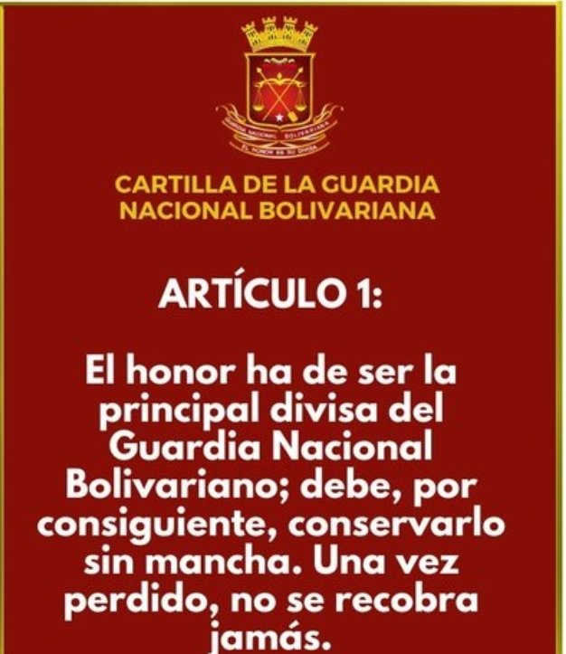 #07May Cartilla de la Guardia Nacional Bolivariana.
ARTÍCULO N° 01
