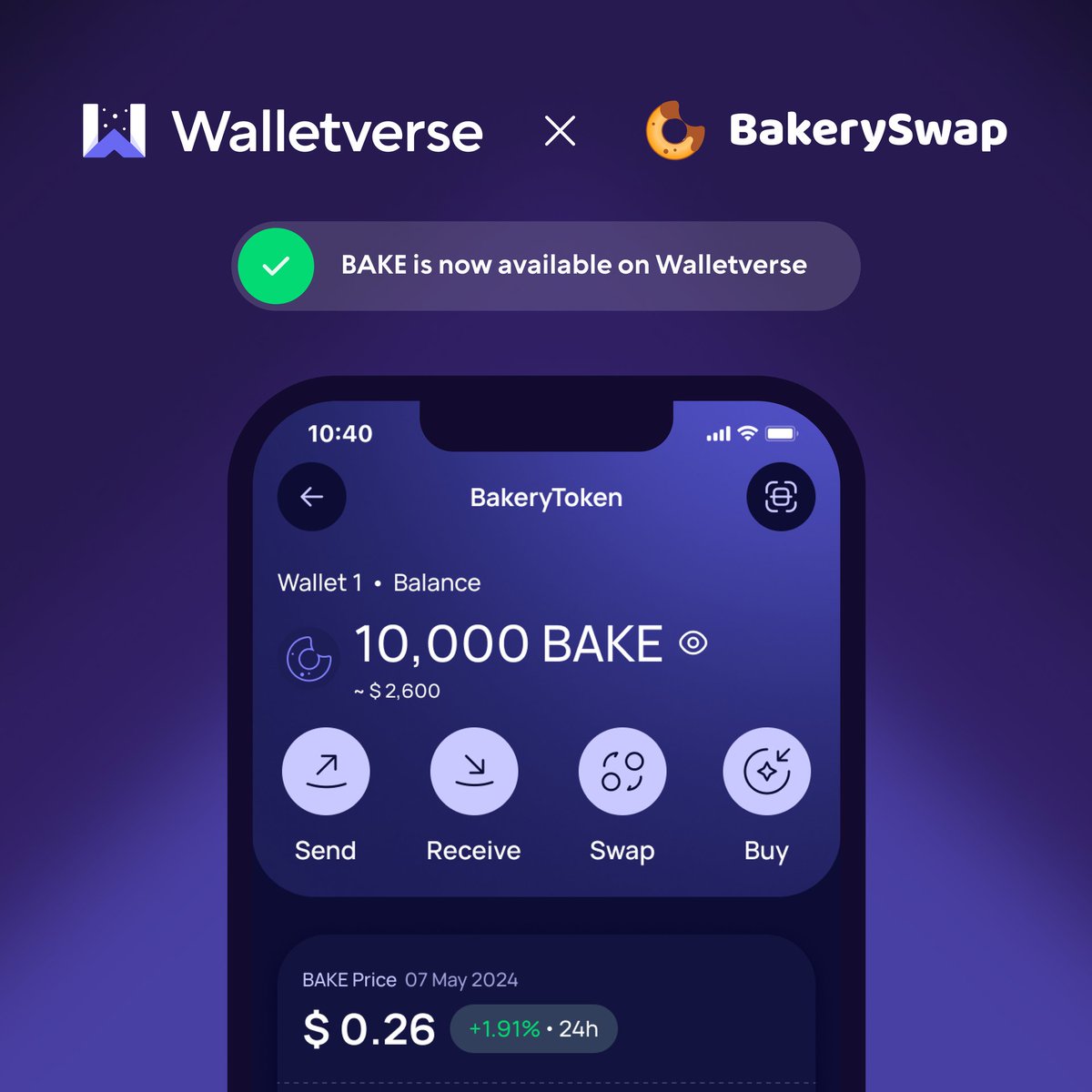 $BAKE is now available on #Walletverse!

@bakery_swap is the all-in-one #DeFi platform that provides both #AMM and #NFT Marketplace solutions in one place.

📲Download Walletverse: walletverse.onelink.me/BM98/4cqw5e96

#BakeryToken #BAKE #bakeryswap