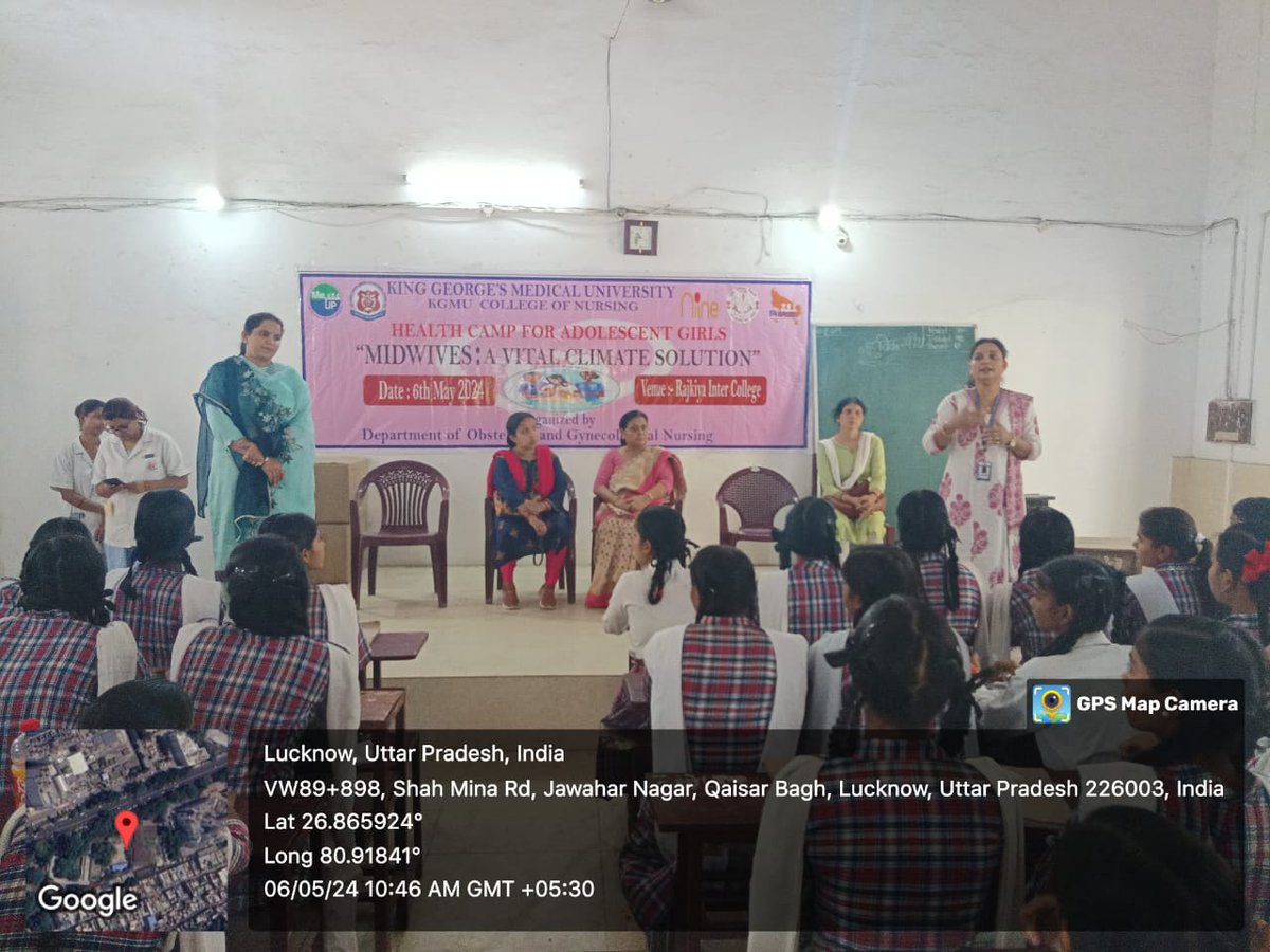 The Department of Obstetrics and Gynecological Nursing (KGMU College of Nursing) conducted a health camp at Rajkiya Inter College, providing health assessments and menstrual hygiene education to the students. Additionally, 150 students were given sanitary pads to promote
