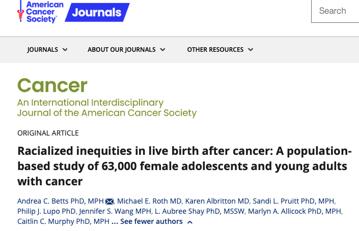 Out by our partner journal @JournalCancer @AmericanCancer 🇺🇸 OncoFertility🤰🏾 population-based study reveals that non-Hispanic Black adolescents and young adults (AYAs) with cancer are: ➡️ less likely to have live births after cancer compared to other racial/ethnic groups…