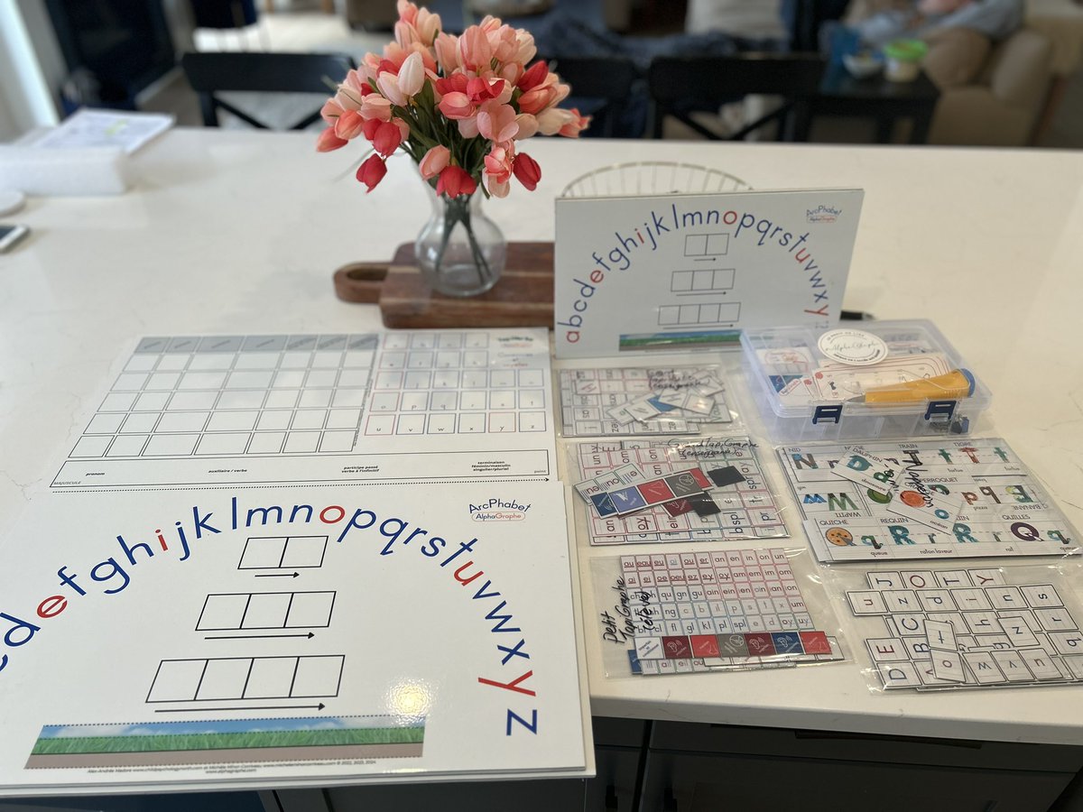 Letter tiles, alphabet mat, sky-grass-ground strips…..oh my! Un grand merci à #AlphaGraphe pour les ressources incroyables qui soutiennent le développement de la lecture et de l'écriture de mes élèves @RideauPS_LDSB!!! Huge thanks to AlphaGraphe for the incredible resources…