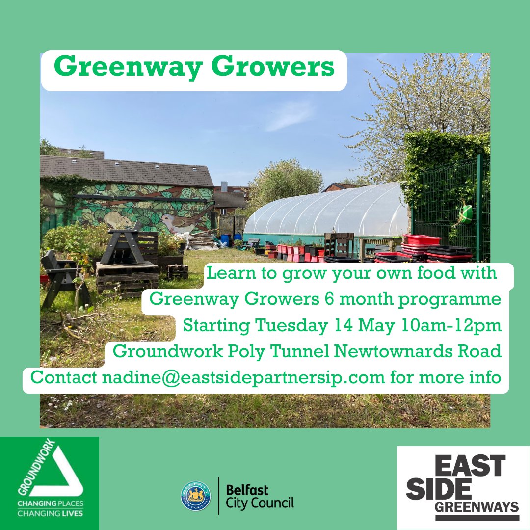 New project 𝐆𝐫𝐞𝐞𝐧𝐰𝐚𝐲 𝐆𝐫𝐨𝐰𝐞𝐫𝐬 with @EastSidePship & @belfastcc A 6-mth programme, learning to grow your own food & healthy living tips @ConnsGreenway starting Tues 14 May 10 am - to 12 noon 📧nadine@eastsidepartnership.com for info #Local #Growing #EastBelfast