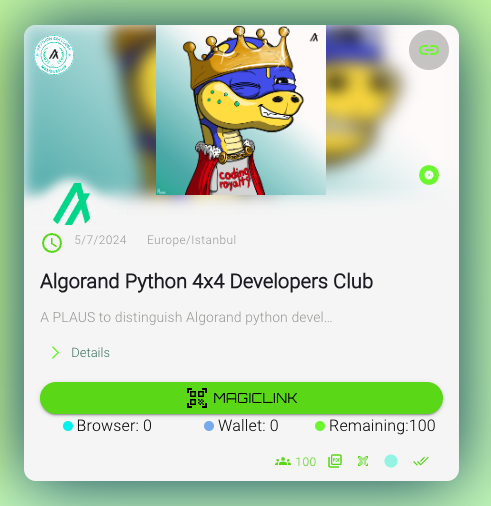 GoPlausible's tweet image. It is time for coronation #Algorand #algofam
The 4x4 python developers club membership verifiable credential provided by @GoPlausible with an amazing NFT art from @MaarsComics and verifiable by wonderful @GoraNetwork is here! 
Happy coronation 4x4 club members and do not forget