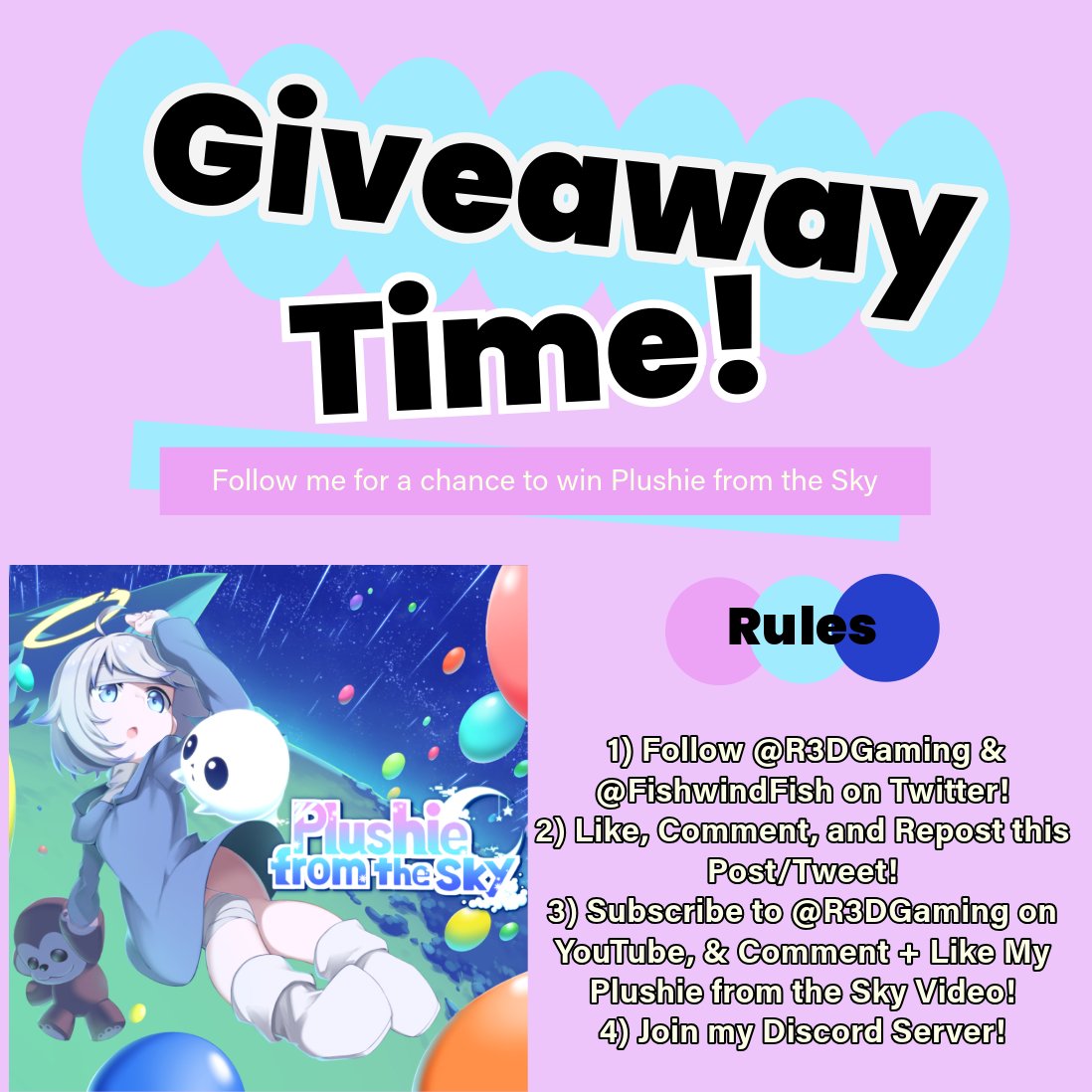 #GiveawayAlert '🧸Plushie from the Sky' 
📷 1X STEAM GAME KEY GIVEAWAY! 
Brought to you by fishwind!

• Follow the *Rules* in the picture, & I will randomly choose a winner on Tuesday, 5/14! Links below!

#Giveaway #Steam #GameKeys #FreeGame #FreeSteamGames #plushiefromthesky
