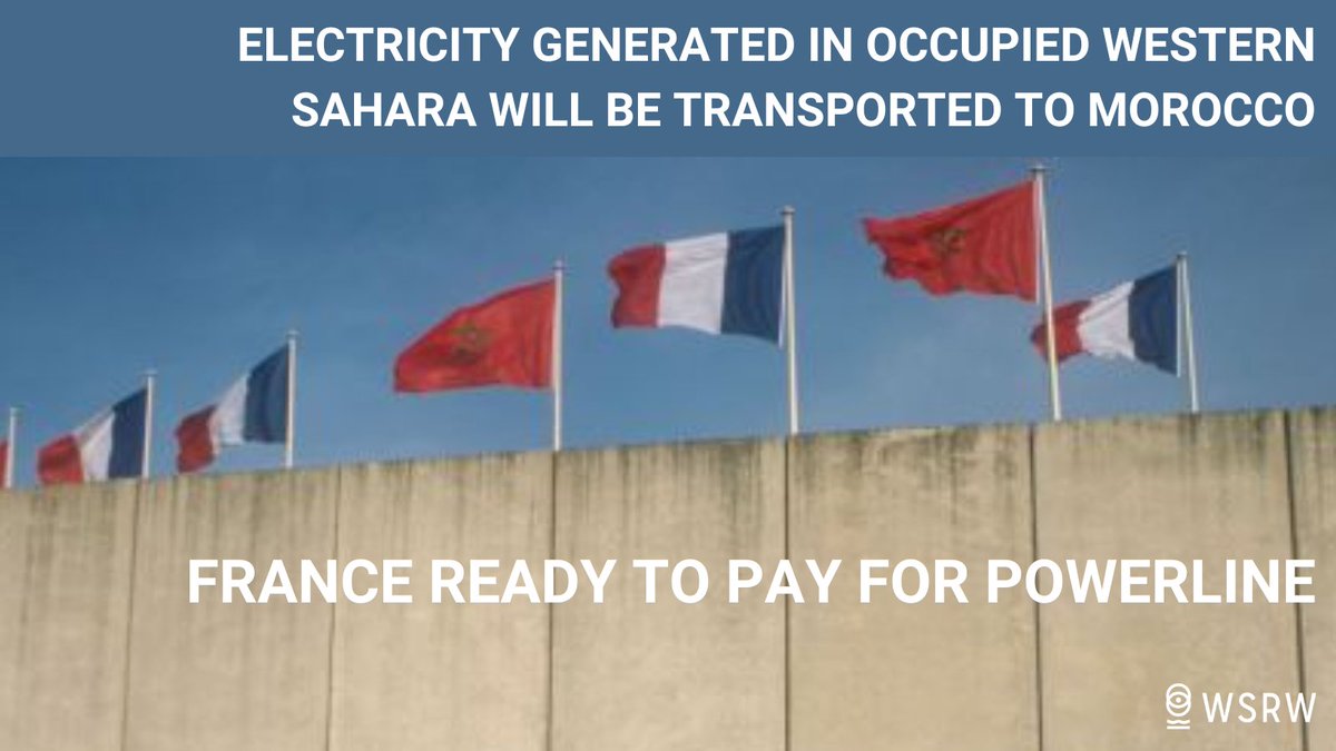 🔴 Undercutting the @UN's peace efforts, the @French_Gov intends to finance a cable that will transport energy from Morocco's illegal #renewable projects in occupied #WesternSahara to supply Morocco proper. wsrw.org/en/news/france…