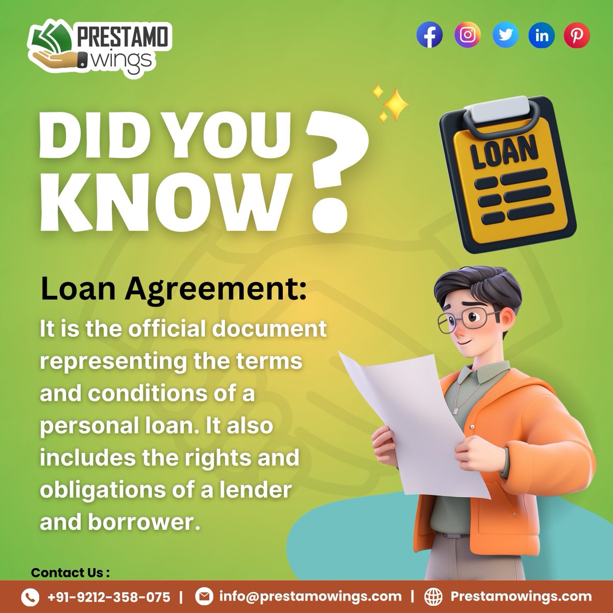 Unlocking Financial Freedom: Your Personal Loan Agreement is more than just paperwork; it's the key to understanding your financial rights.
Just Give Us a Call - +91 9212358075
prestamowings.com
.
#Prestamowings #loanagreement #didyouknow #loan #EmpowerYourself #Disbursal