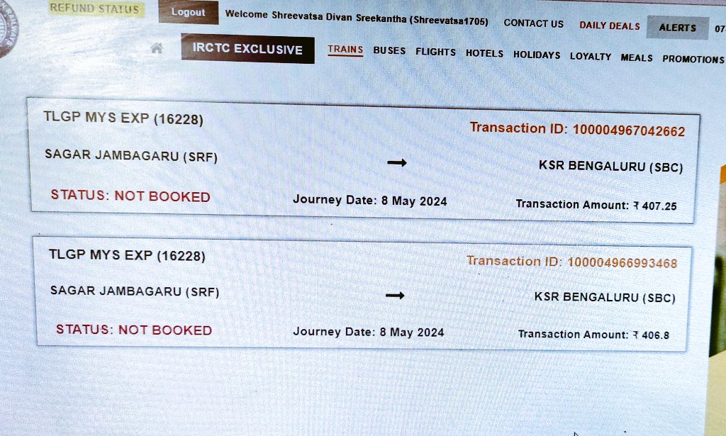 DivanShreevatsa's tweet photo. @AshwiniVaishnaw @RailwaySeva @RailMadad 
Thank you for your response 😊 I have done 2 transactions but the message only reflects of 1 transactions. I have attached files below for clarification. https://t.co/wNVdazXPgQ