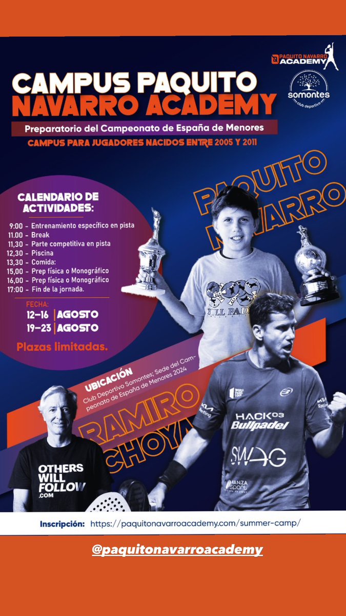 🔔 ¡Campus preparatorio para el Campeonato de España de menores! 🗓️ 12-16 y 19-23 agosto 📍 @CDSomontes