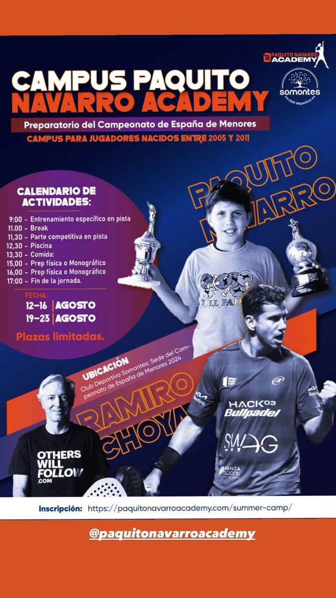 🔔 ¡Campus preparatorio para el Campeonato de España de menores!

🗓️ 12-16  y 19-23 agosto

 📍 <a href="/CDSomontes/">Club Deportivo Somontes</a>