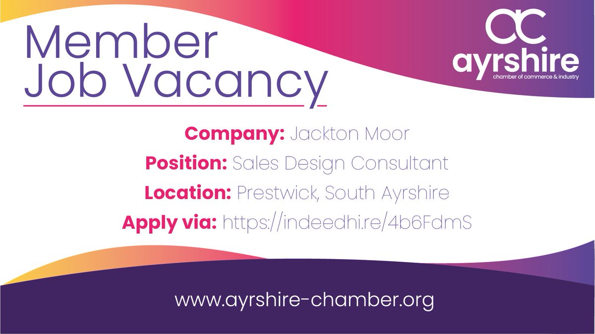 **Member Job Vacancy** Jackton Moor are recruiting for a Sales Design Consultant to join their team. 🌏 Prestwick, South Ayrshire To apply, or for further information, please visit indeedhi.re/4b6FdmS #Ayrshire #JobsInScotland