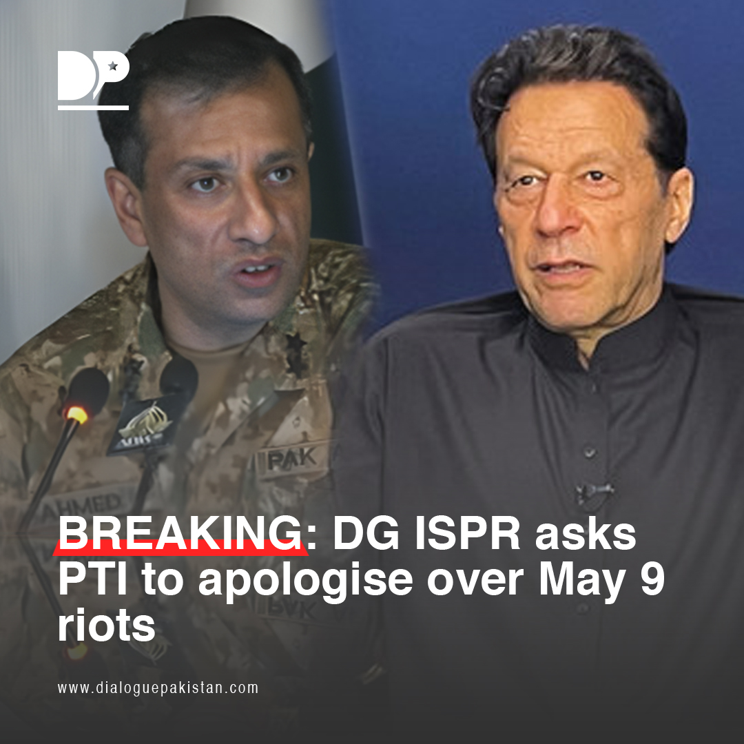 Director General (DG) Inter-Services Public Relations (ISPR) Maj-Gen Ahmed Sharif has asked Pakistan Tehreek-e-Insaf (PTI) to apologise over May 9 riots,

dialoguepakistan.com/en/pakistan/dg…

#DialoguePakistan #DG #PressConference #9May #Case #arrest #apologise #remarks #rawalpindi