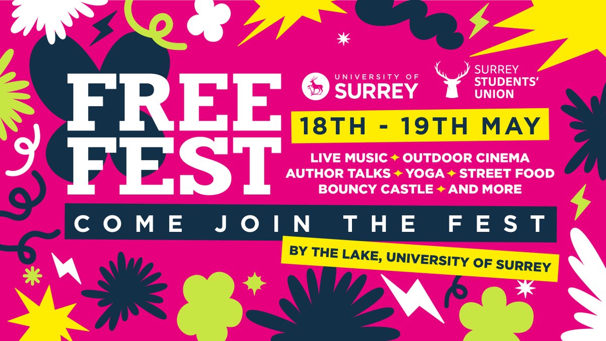 Our annual free music and arts festival is taking place by our beautiful Lake on our Stag Hill campus 18 and 19 May. Open to all. No need to book. Visit our website for further programme details: bit.ly/3wt0kR9