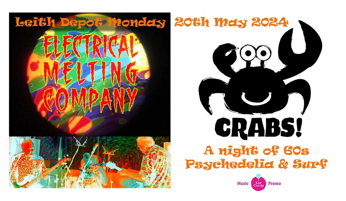 An intense evening of jugular-grabbing guitar surf music from Crabs! followed by a heady mix of psychedelic covers &amp; headspinning original music from The Electrical Melting  Company, including new single 'Suburban  Bourbon Man'. Doors 7pm. eventbrite.co.uk/e/electrical-m… or on the door.