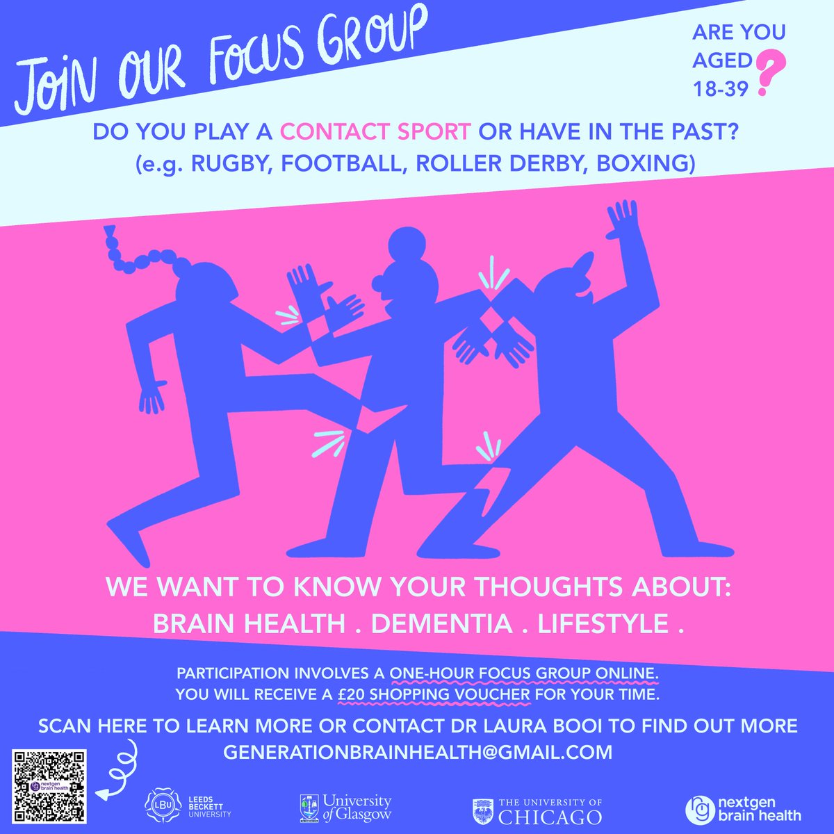 Request for participants: young adults (age 18-39) who play/have played contact sports🏈🏉🛼 Involvement: 1-hour online focus groups about brain health and sport! Participants receive a £20 online voucher for their time ✨ Info and to register: shorturl.at/HXZ67 💻🧠