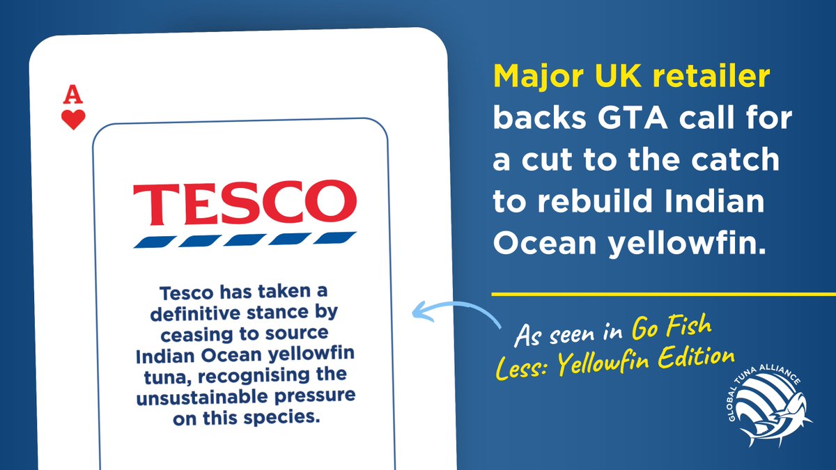 GTA Partners have laid their cards on the table, with our Go Fish Less deck containing 52 statements from global tuna buyers backing a call to cut Indian Ocean #yellowfin catches &amp; rebuild a future for the stock.

Explore more of the statements in full 👉 globaltunaalliance.com/market-stateme…