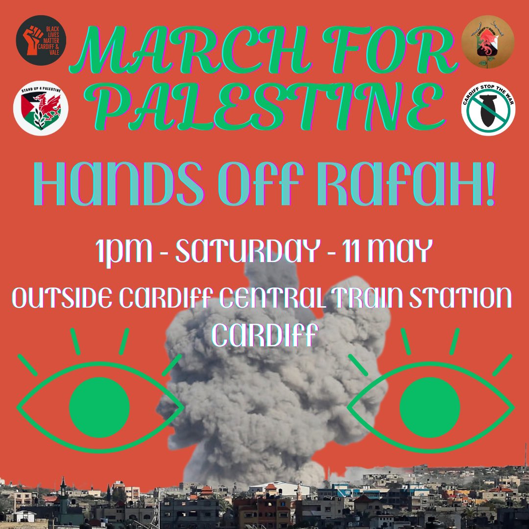 HANDS OFF RAFAH! MARCH FOR PALESTINE THIS SATURDAY! 🚨🇵🇸 Israel is continuing bombard Rafah, where 1.7 million Palestinians lay trapped, 600,000 of whom are children. They have refused a ceasefire and are intent on the ethnic cleansing and genocide of the Palestinians. Share!