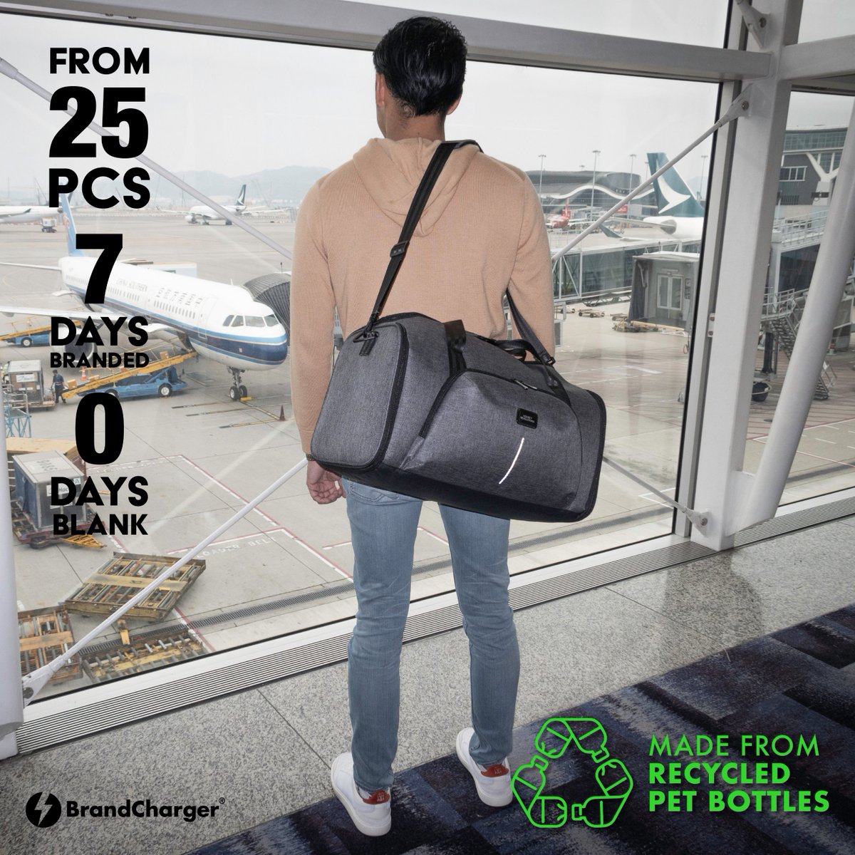 NEW 🤩 Voyager, the epitome of style and sustainability ♻️.

This duffel bag, ingeniously crafted from recycled♻️ PET bottles, is your versatile travel essential.

#brandcharger #giftideas2024 #GreenGifting #RecycledPETPresents #SustainableSwag #EcoFriendlyFavors #CustomEcoBags