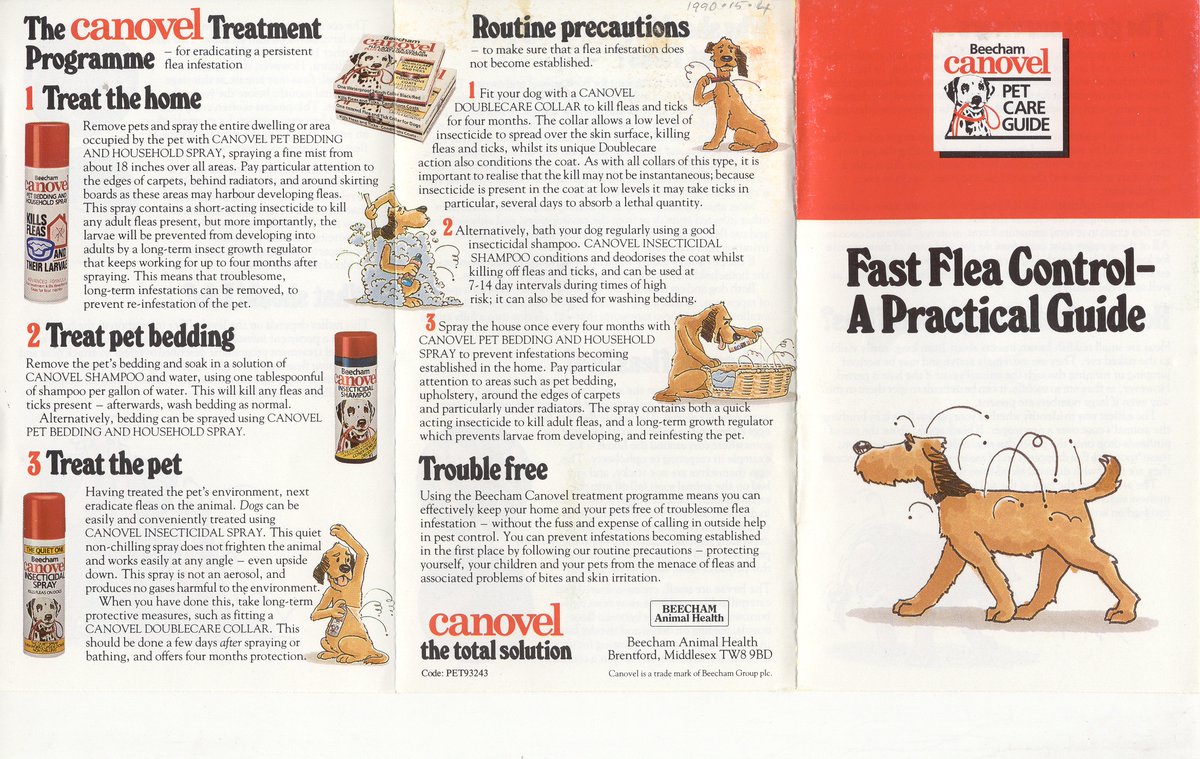 When thinking about the history of pharmacy we can’t forget how pharmacists have supported our beloved pets. This flea control leaflet from the 1990's provides a programme to eradicate persistent flea infestation, with the help of Beecham Canovel medicinal products.