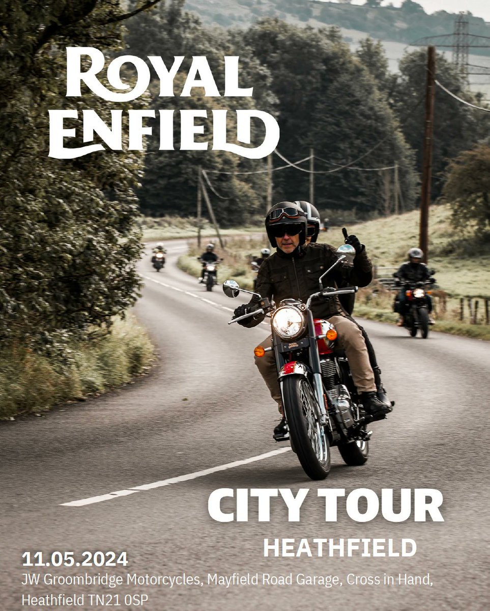 📅 REMINDER - Our Royal Enfield Demo Day is this Saturday 11th May!

Book your test ride now: form.jotform.com/240984239732363

#RoyalEnfield #CityTour #Demo #TestRide #Heathfield