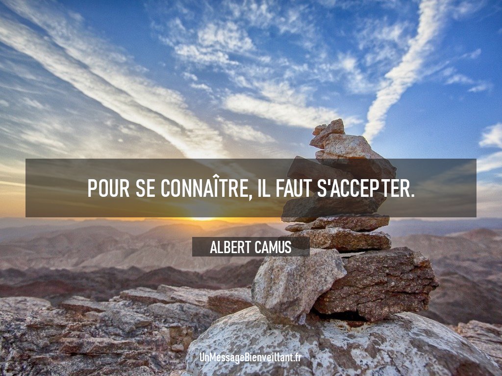 « Pour se connaître, il faut s'accepter. »

                 - Albert Camus

#CitationDuJour #AlbertCamus 
#PenséePositive #Inspiration 
#EstimeDeSoi #LoiDeLAttraction 
#DéveloppementPersonnel 
#UnMessageBienveillant