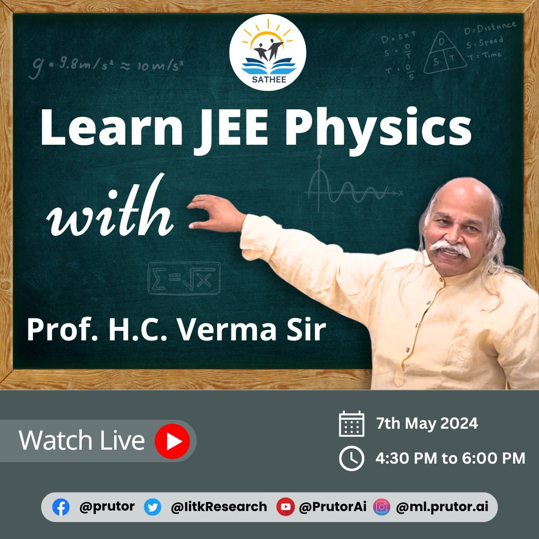 Join live Session of Prof. H.C. Verma Sir for JEE Physics preparation !!
Time - 4:30 pm to 6:00 pm
Link for live class - bit.ly/4dwdI7A
#hcvermasir #liveclasses #JEE #physics #jeemains #preparation #sathee