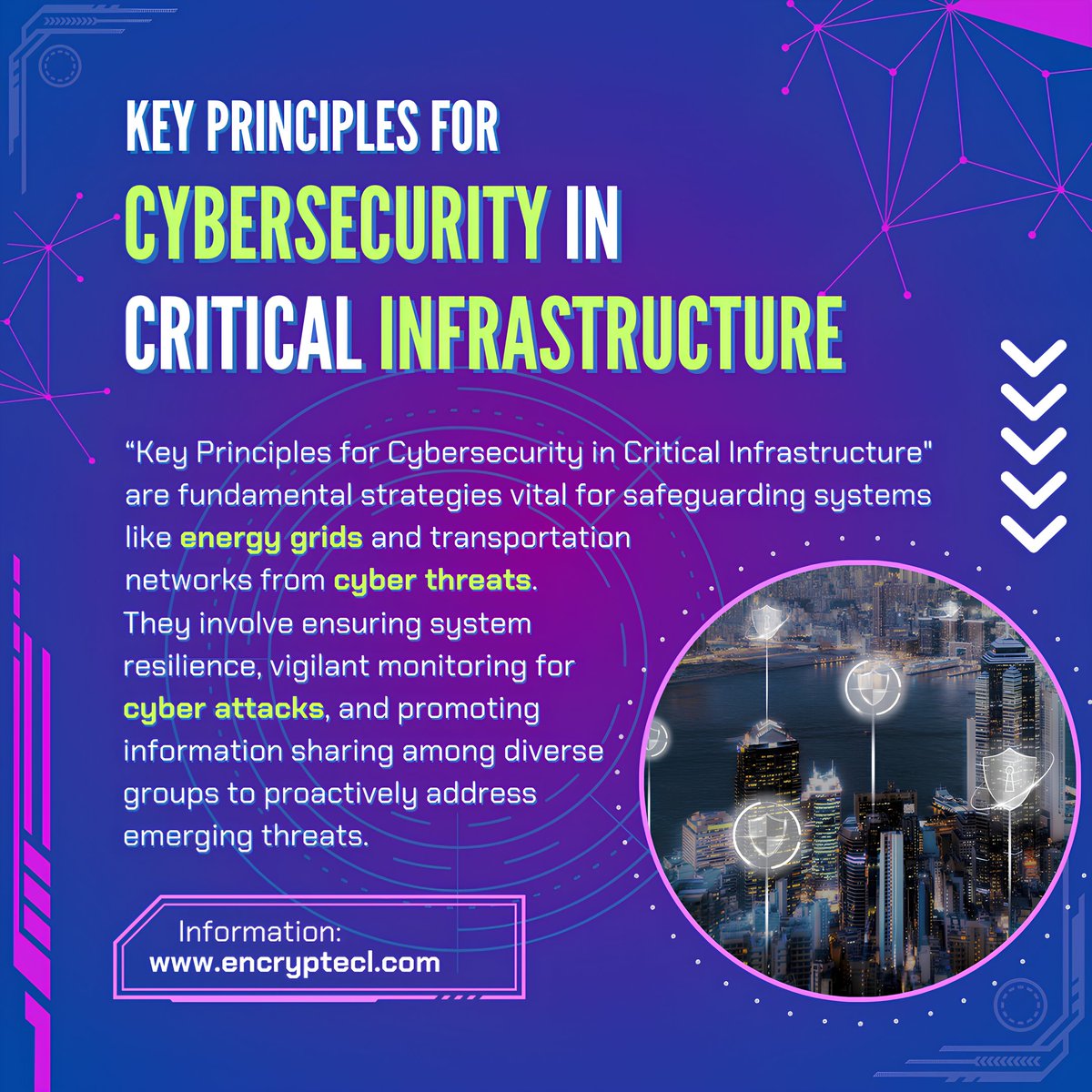 Protecting essential systems like energy grids and transportation networks from cyber threats is crucial. 🔒🛡️ Learn about the key principles for cybersecurity in critical infrastructure: resilience, monitoring, and information sharing.  💻 #Cybersecurity #CriticalInfrastructure