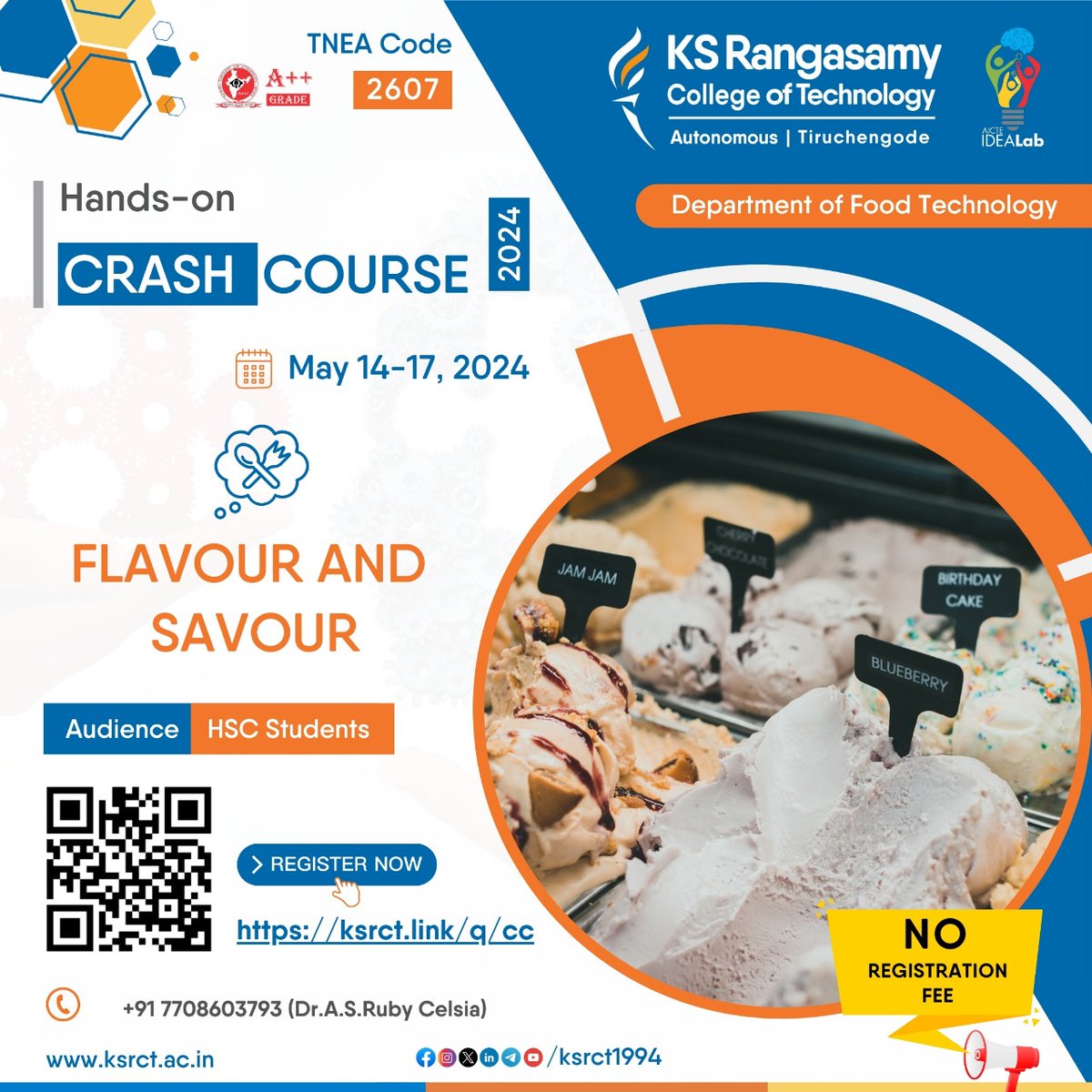 Department of Food Technology #ksrct1994 is conducting crash course on 'Flavour and Savour' for HSC students from May 14 to 17, 2024. Let's Savour our traditional Flavour.