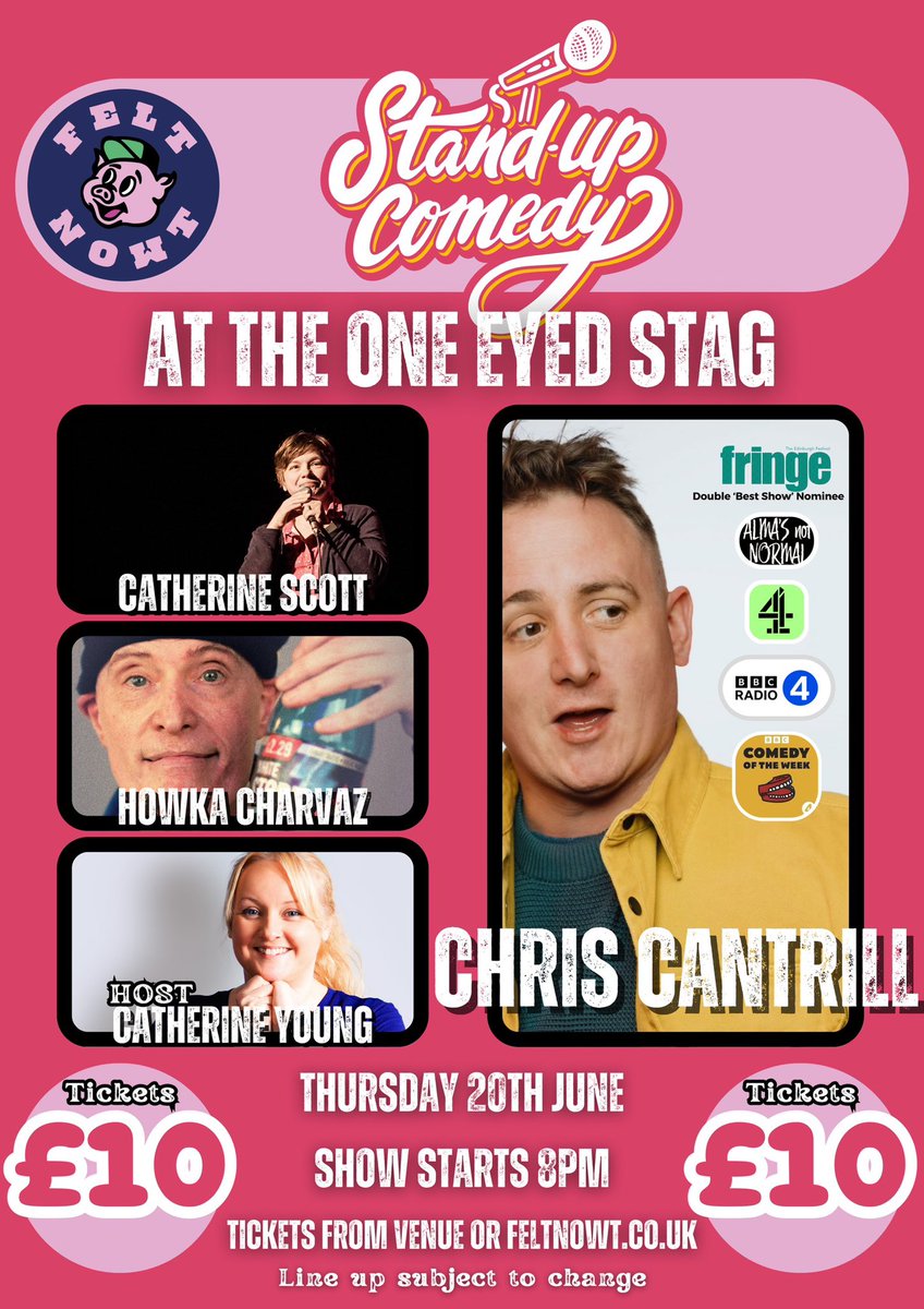 Our next Comedy night! Thursday 20th June! 🎭🎉😆 
Make sure you’re quick as tickets always sell out fast!

tickets.feltnowt.co.uk/e/426/one-eyed…