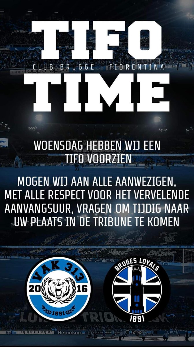 TIFO TIME MORGEN. Een afspraak met de geschiedenis, kom op tijd en wordt onderdeel van deze historische avond!