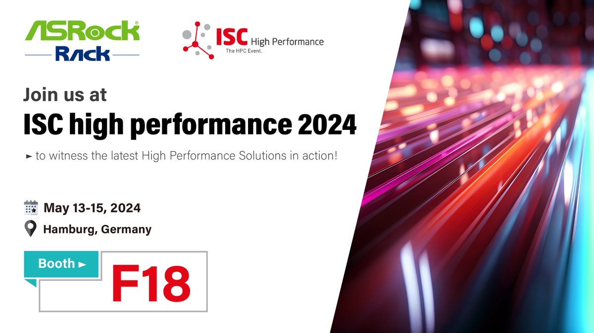 🌟 Exciting News! 🌟 ASRock Rack Inc. is thrilled to announce our participation at ISC in Hamburg, Germany, from May 13-15. 🚀 Join us at booth #F18 to experience the latest advancements in server platforms and cutting-edge technology.