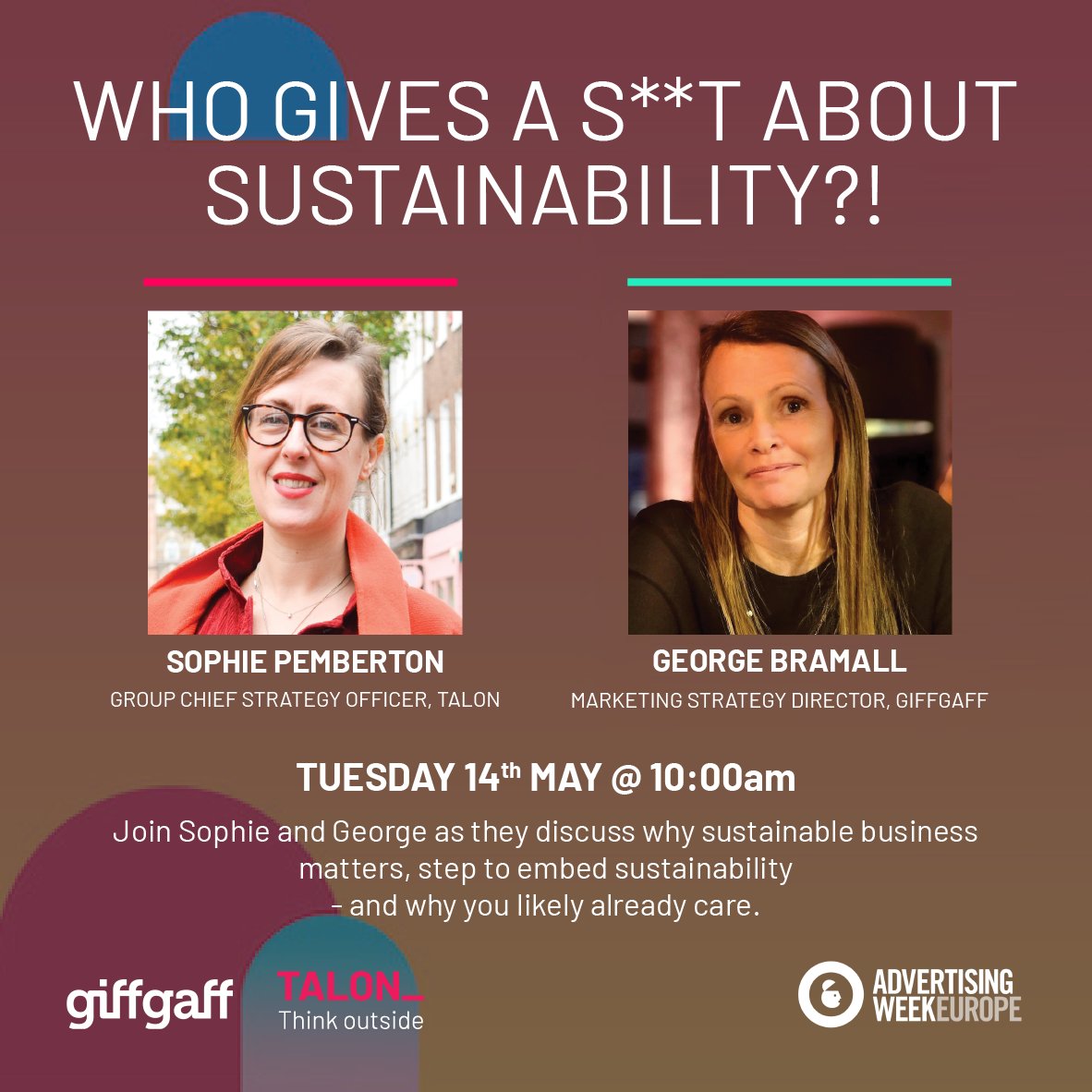 Who gives a s**t about sustainability? 🤔

Join our Group Chief Strategy Officer, Sophie Pemberton, and @giffgaff's Marketing Strategy Director, George Bramall, at @advertisingweek Europe next week as they discuss why sustainable business matters.
