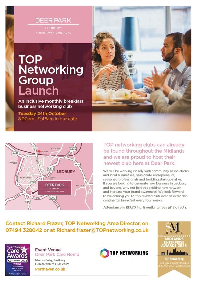 Hello #Ledburyhour
Are you a local business wanting to make lasting connections in #Ledbury. 
We want to meet you at the business networking club at Dear Park Care Home. topnetworking.co.uk/clubs/top-club… 
#topledbury #topclubs #topnetworking @frazerr1