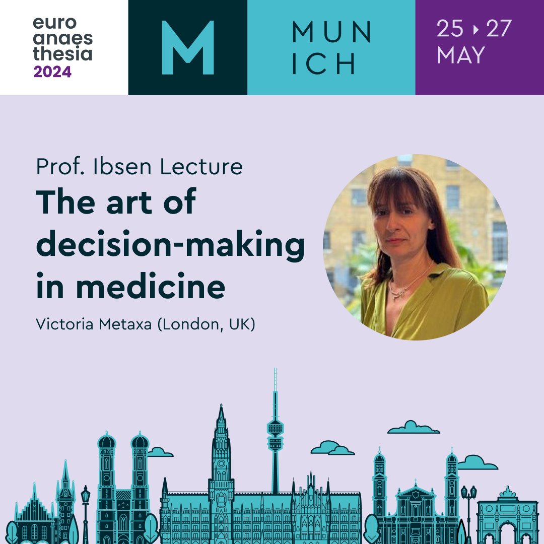 This year at EA24, our Prof. Ibsen lecture will tackle 'The Art of Decision-Making in Medicine' by Victoria Metaxa, a full-time Critical Care and Major Trauma Consultant at King’s College Hospital in London. Learn more: hi.switchy.io/KtBX #EA24 #ProfIbsenLecture