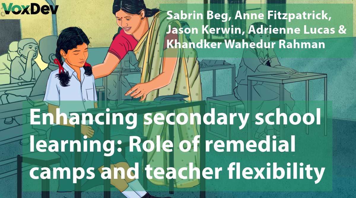 The role of remedial camps & teacher flexibility in enhancing secondary school learning 🇮🇳 @sabrinbeg @UDLernerCollege, @AnneFitz13 @OSU_AEDE, @jt_kerwin @UMNews, @ProfALucas & @kwrahman @oxmartinschool explore solutions to the learning deficit: voxdev.org/topic/educatio…