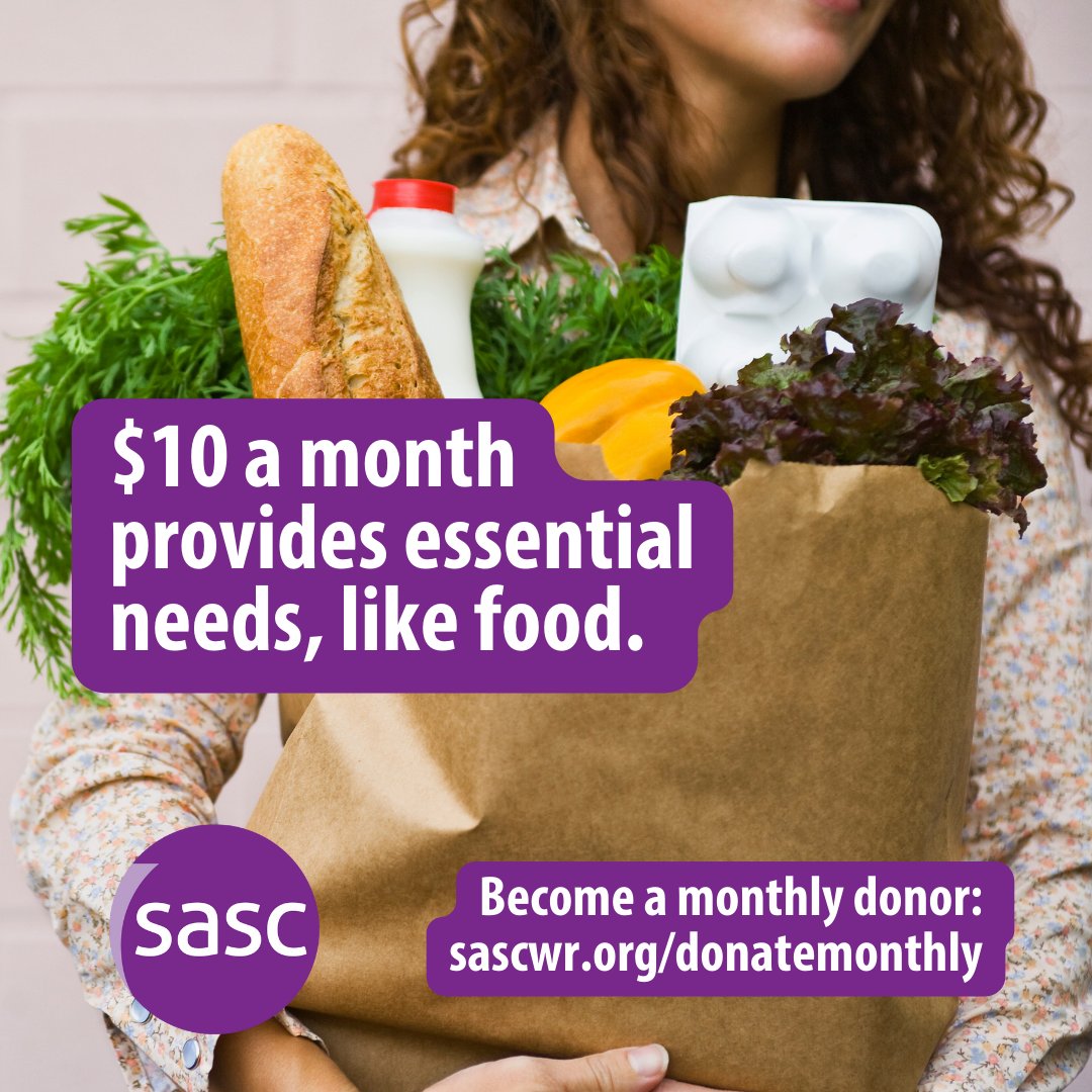 Want to make a difference for just $10 a month? Your gift provides essentials like food, toiletries & transportation to survivors here at @sascwr, ensuring they thrive. Learn more at sascwr.org/donatemonthly. #SASCAdvocates #SVPM #SASC35