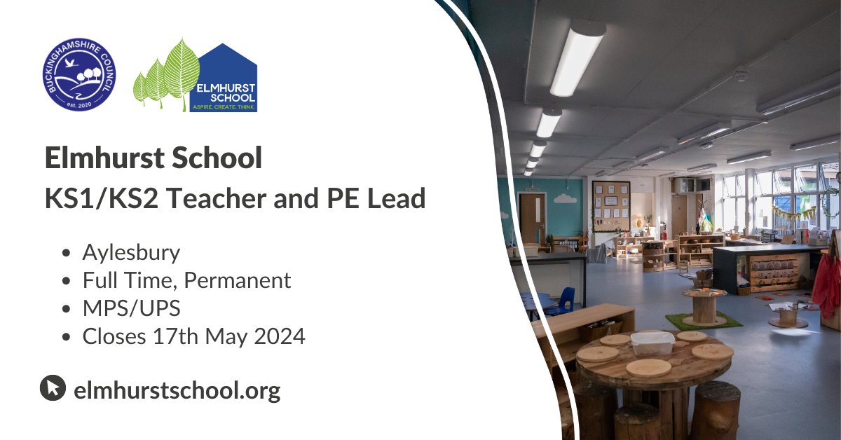 Are you an incredibly flexible and ambitious teacher, passionate about PE and School Sport? Elmhurst School are seeking a KS1/KS2 Teacher and PE Lead to join their multi-academy trust school.  Find out more:
ow.ly/leIq50RybcT 

#TeachingJobs #TeachBucks #JobsinSchools