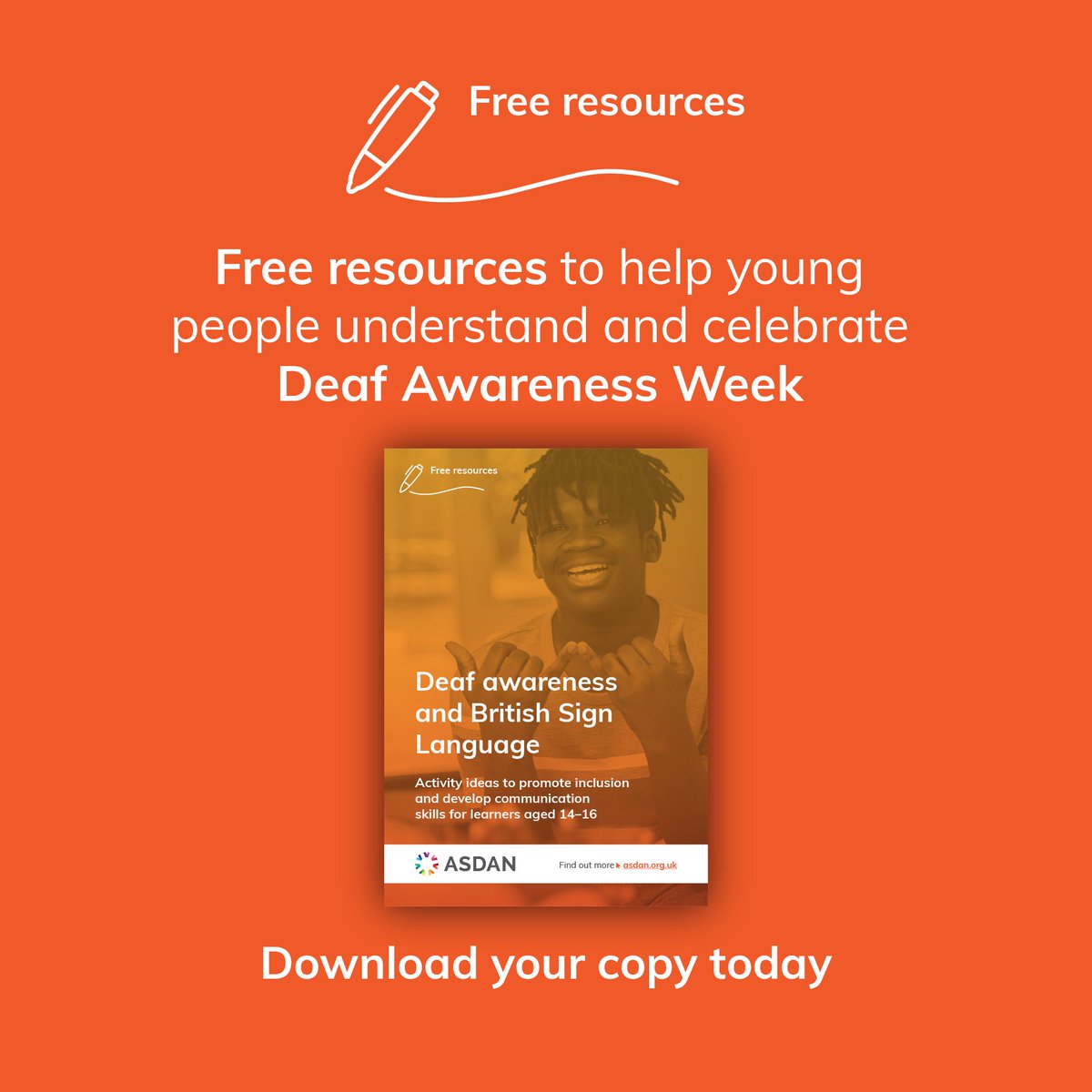 Let's celebrate #DeafAwarenessWeek 💙 Grab your FREE resource pack, helping to educate young people on deaf awareness and BSL 👉 zurl.co/snoR #DeafAwareness #BSL #BritishSignLanguage #Inclusion #EdChat @NDCS_UK @BDA_Deaf @RNID