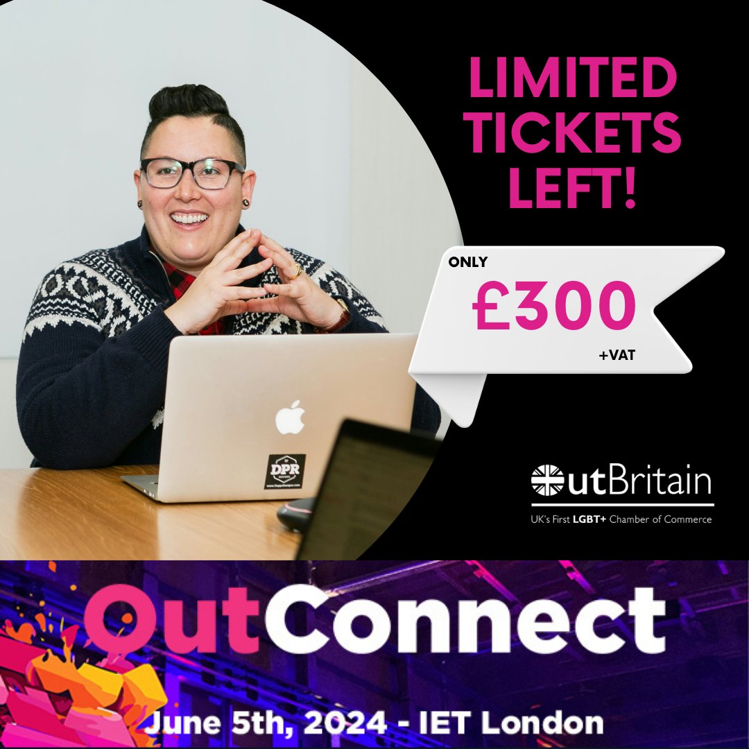 Hurry, there are just 50% of tickets left for OutConnect 2024! Don't miss out on joining us for the UK's first LGBTQ+ Business Summit. Tickets are selling fast! outbritain.co.uk/events/outconn…

#OutConnect2024 #supplierdiversity #socialvalue #belonginbusiness