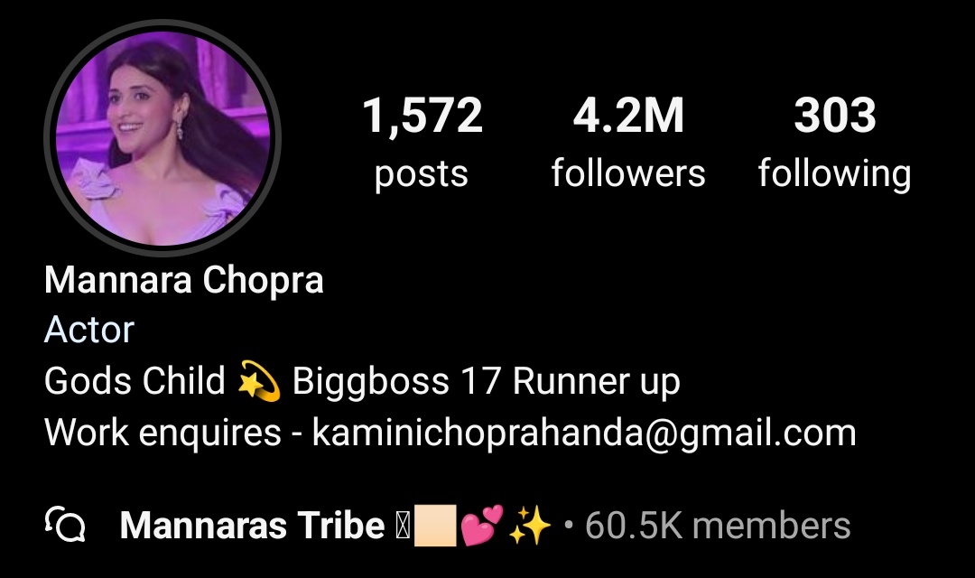 Wow! 4.2 million followers for our incredible Mannara! 
Your talent shines brighter with every milestone. Here's to many more amazing moments together! 💖 #MannaraChopra #Mannarians #MannaraKiTribe  #CelebratingSuccess #DheereDheere