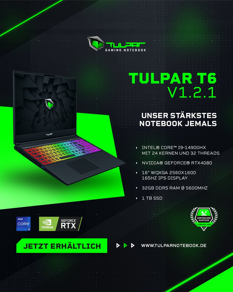 tulparnotebook's tweet image. Unser stärkstes Notebook

Der neue Tulpar T6 ab sofort im Webshop
🧠 Intel® Core I9 der 14. Generation
🎮 NVIDIA® GeForce RTX4080
💻16" WQXGA 165 Hz Display

Erhältlich auch mit weiteren Spezifikationen
tulparnotebook.de/t-serie-t6-v-1…

#Notebook #GamingNotebook