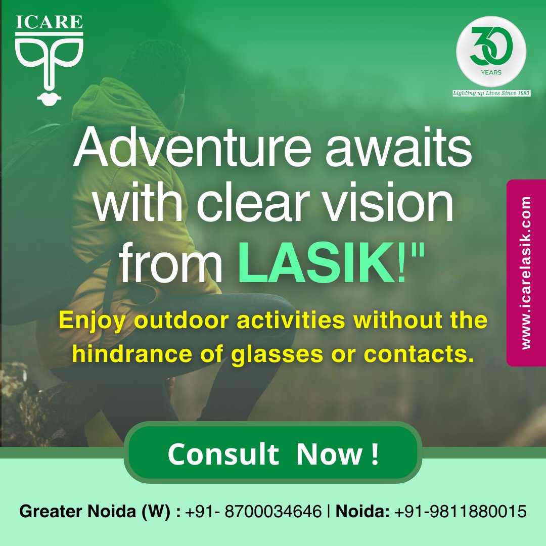 Explore the world with a clear vision from LASIK. 𝗟𝗲𝗮𝘃𝗲 𝘆𝗼𝘂𝗿 𝗴𝗹𝗮𝘀𝘀𝗲𝘀 𝗯𝗲𝗵𝗶𝗻𝗱.
#LASIK #ClearVision #AdventureAwaits #OutdoorActivities #NoMoreGlasses #NoMoreContacts #FreedomToSee #VisionCorrection #EyeCare #ICAREEyeHospital